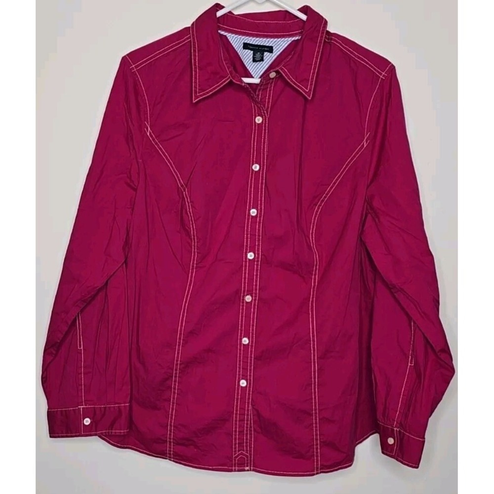 Tommy Hilfiger Womens Shirt 18 Red Button Up Roll Tab Sleeves Western Stretch